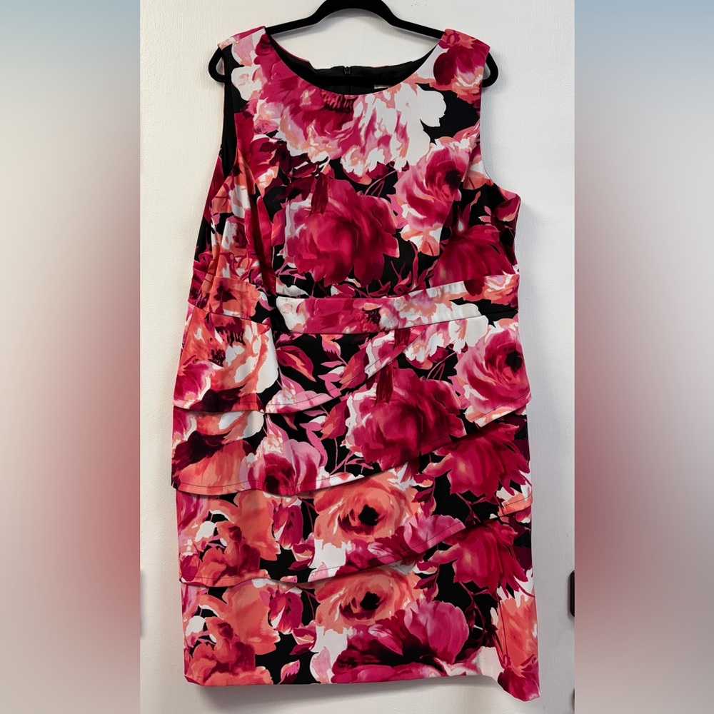 Dress Barn Sleeveless Midi Dress in Pink, Coral and Black Floral